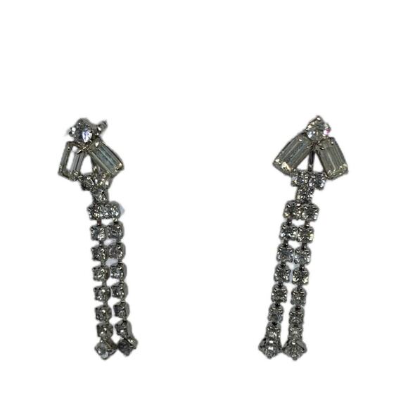 Vintage Drop Dangle Rhinestone Earrings Screwback Non-Pierced 2.25 Inches - Picture 1 of 11